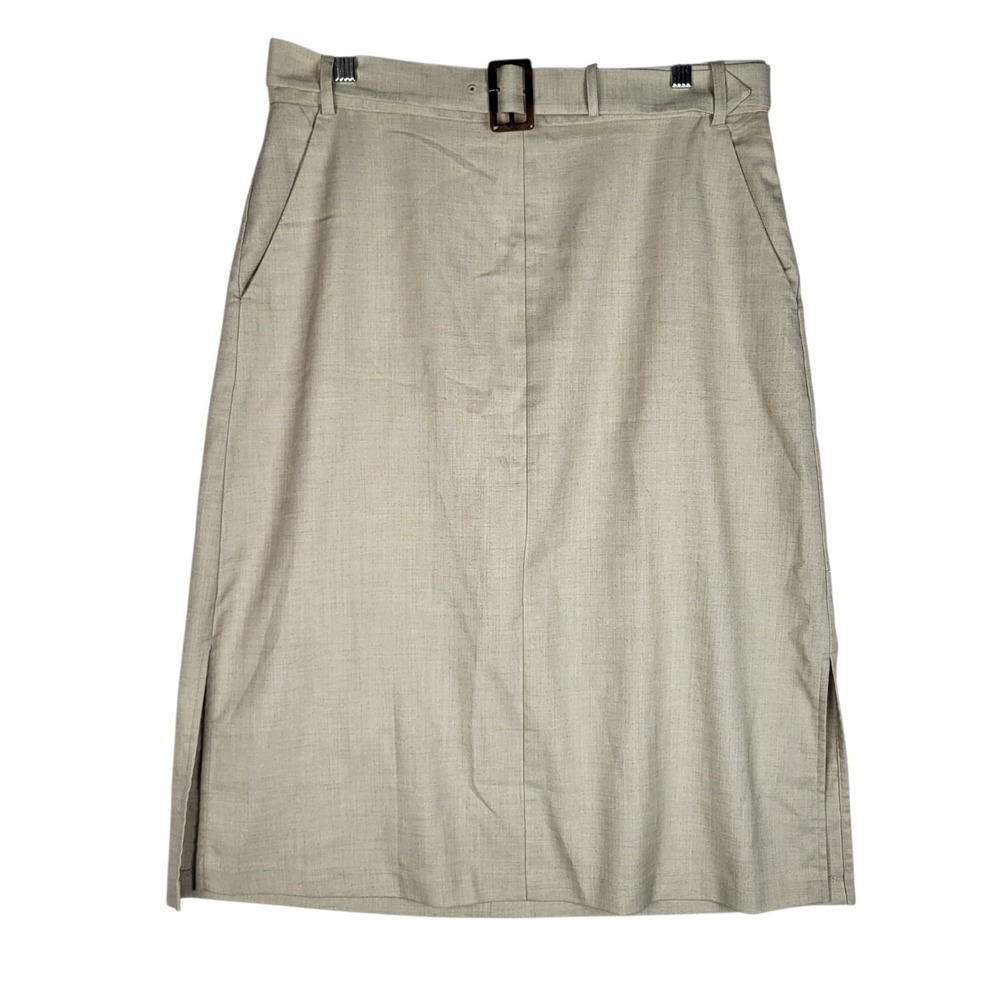 Banana Republic Skirt Women's 12 Khaki Tan Midi Safari Classic Belted Side Slits